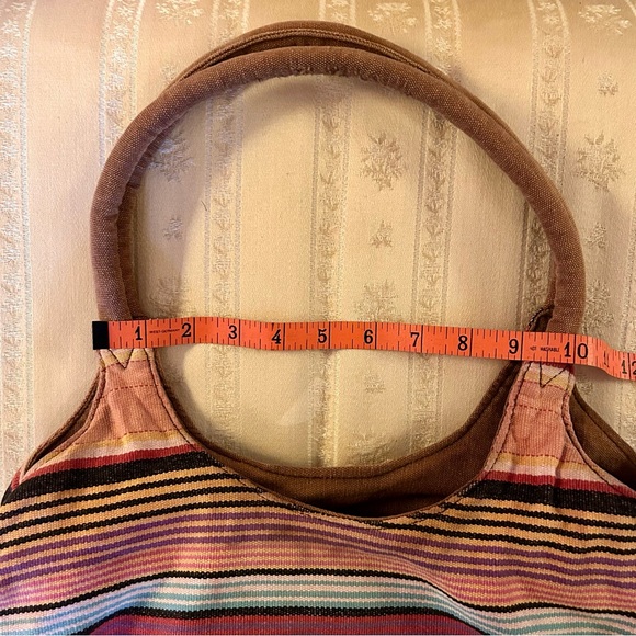 Y2K Catori Multicolor Boho Striped Shoulder Bag Tote Interior Zip Close Pockets - Picture 13 of 17